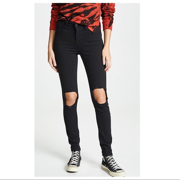 Levi's Denim - Levi’s 721 8 Long High Rise Skinny Destroyed Black Jeans